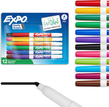 EXPO Dry Erase Markers, Low Odor Ink, Assorted Colors, Fine Tip, 12 Count - Back