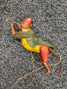 Vintage Early Lehman German Tin Litho Climbing Monkey Toy 
