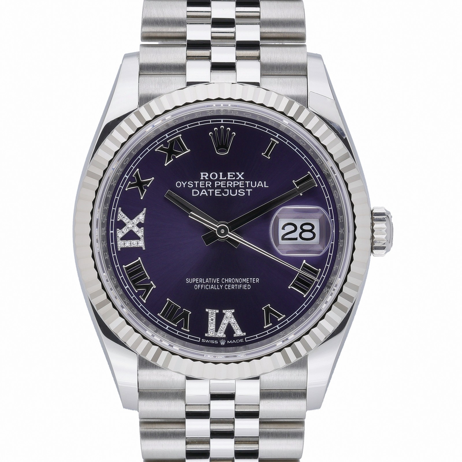 Rolex Datejust 36 126234 with 36mm Steel & White Gold case and Aubergine set ...