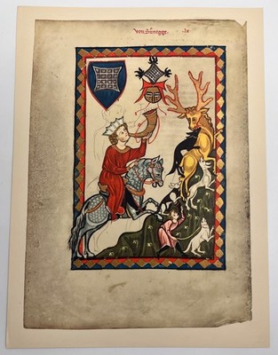 Vintage Codex Manesse Conrad von Sanneck Illustration Medieval Art 11'' x 15''