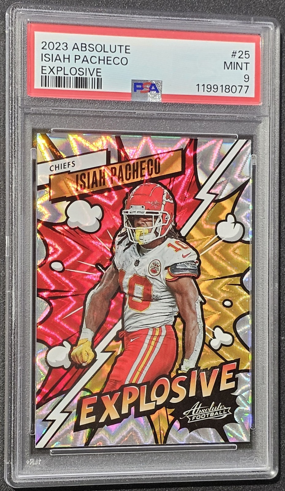 2023 Panini Absolute Isiah Pacheco Explosive Case Hit SSP - #25 - PSA 9