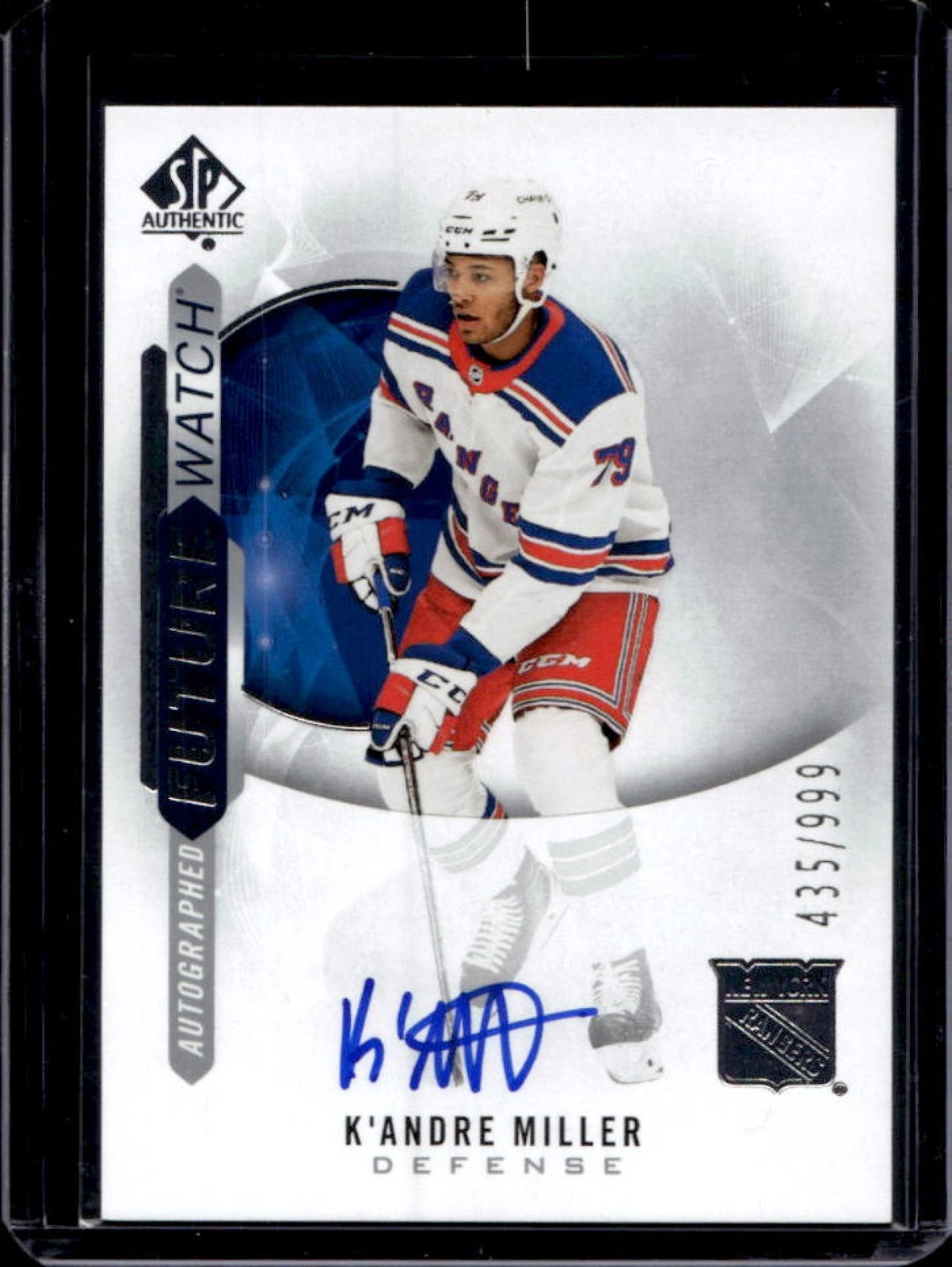 2020-21 SP Authentic K'Andre Miller RC Auto Future Watch #435/999 Rangers