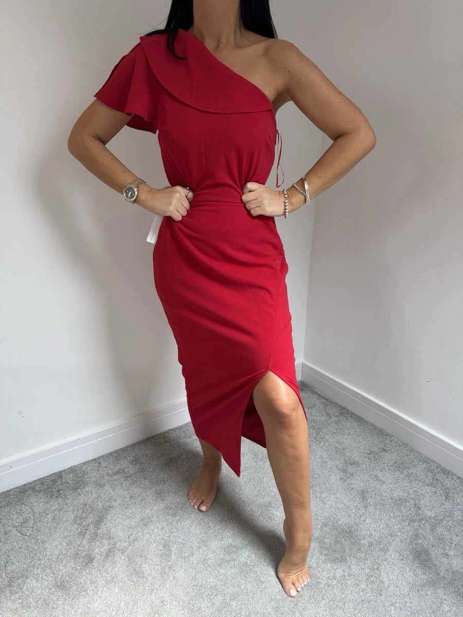 open lace back dress Flin Pleated One Shoulder Midi Dress