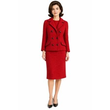 1960s Travers Red Boucl Wool 3pc Skirt Suit Small Jackie O