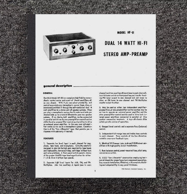 HI-FI Stereo Amp Owner Operator Manual Fits Eico HF-81 Dual 14 Watt + Schematics