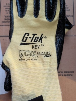 12 Pair PIP G-Tek Kevlr Cut Resistant Gloves 09-K1450 Size L Latex Grip Work...