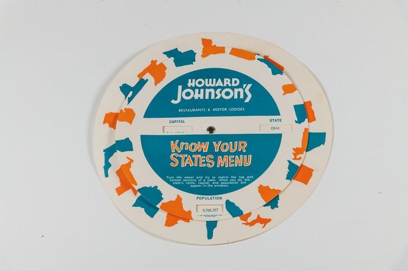 Howard Johnson's 1965 Children's Menu: "Know Your States" with populations