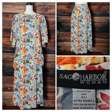 Sag Harbor Vintage 90s 2X Two Piece Skirt Top Set Floral Rayon Plus Size Stretch