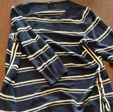 Talbots Womens L Navy/White Striped V-Neck Co...