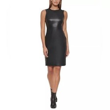 Calvin Klein Women's Faux-Leather Sleeveless Sheath Dress Size 12 Petite NEW
