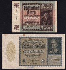 Germany 5000 10000 Mark 1922 Vintage Lot 2 Money Banknote Currency Collection