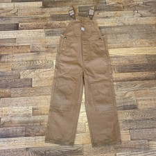 Carhartt Overalls Kids 4T Brown Canvas Bib Workwear Utility Pockets unlined