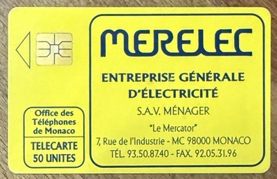 MONACO TELECOM MERELEC REF PHONECOTE MF21 UT TELECARTE KARTE PHONECARD KARTE