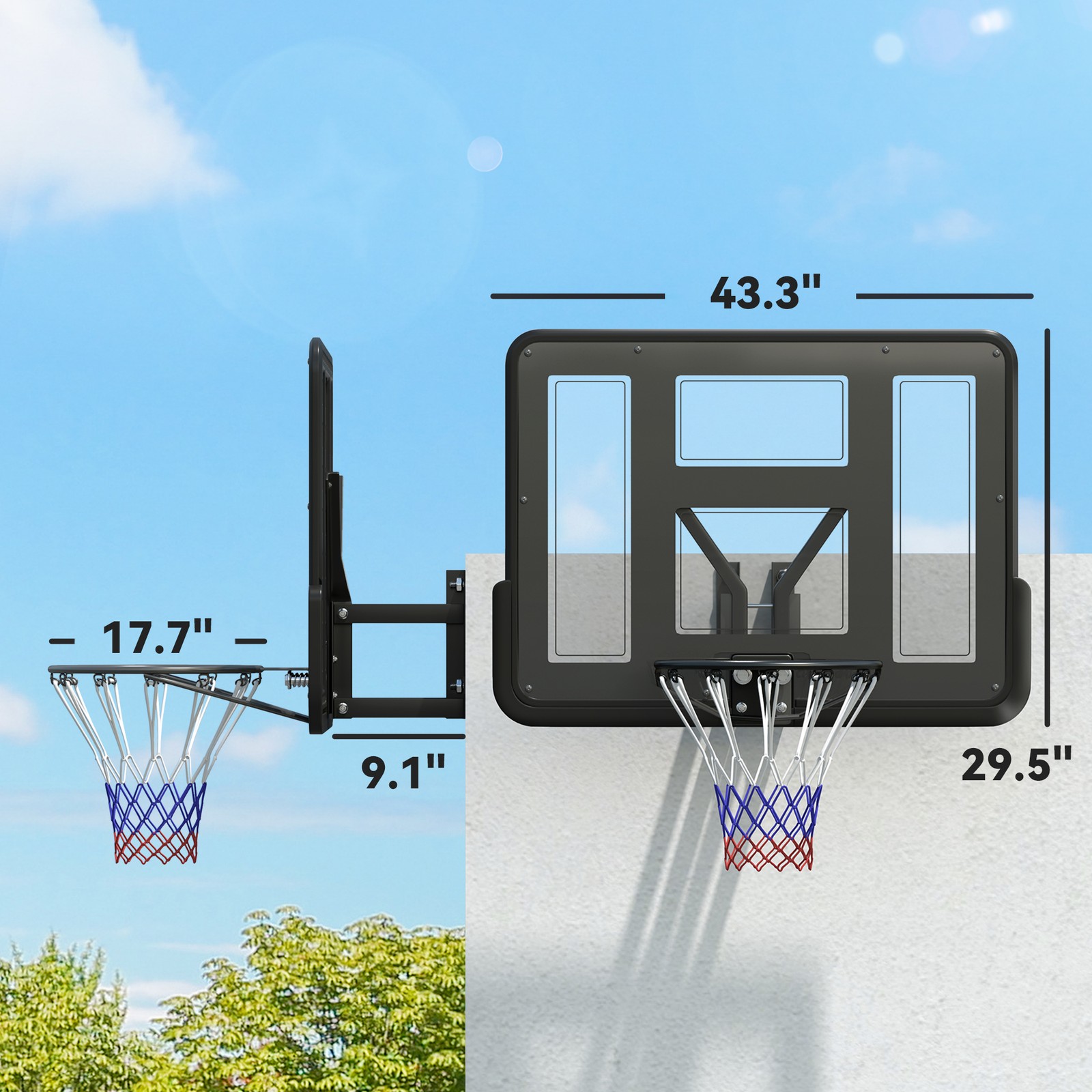 Soozier Wall Mounted Basketball Hoop with 43" Shatter Resistant Backboard
