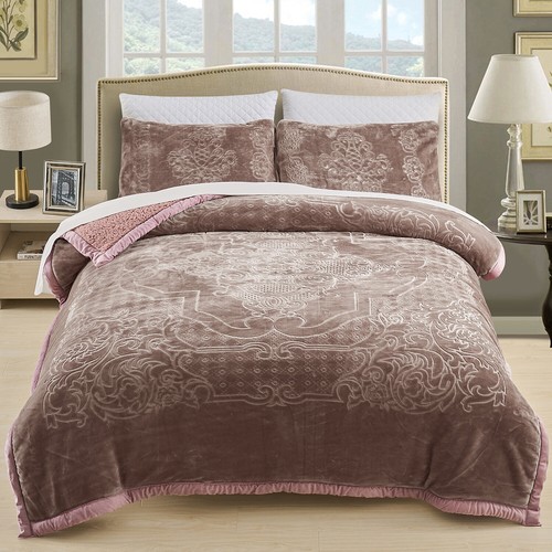 Winter Bed Blankets Queen King Super Soft Sherpa Blanket 3 Ply Quilt With 2 Sham - Picture 86 of 91