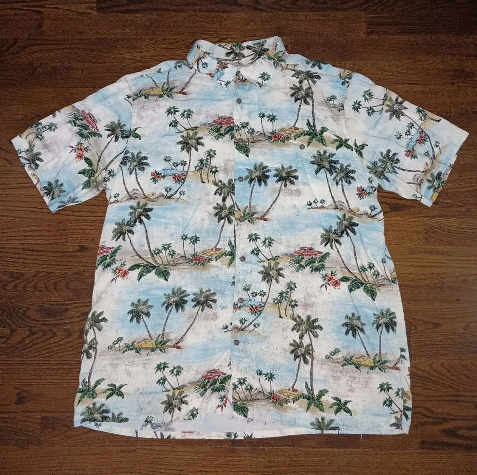 Campia Moda Hawaiian Shirt Mens 2XLT XXLT Classic Car Easy Care 100% Rayon