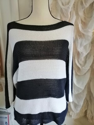 Carina Tucci Made in Italian Knit Top Women M Navy White See Through Beach
