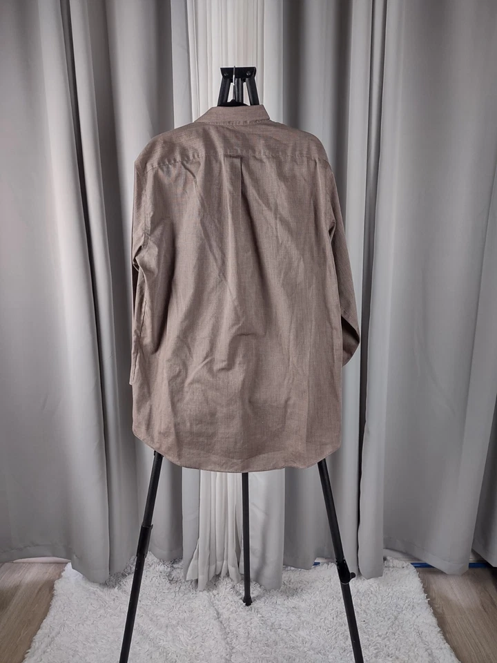 Stafford Dress Shirt Mens 16.5 32/33 Khaki Fitted Travel Button Up Long Sleeve - Image 3 of 4