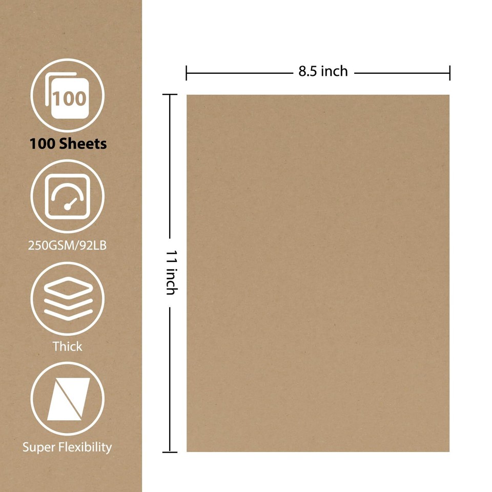 100 Sheets Brown Cardstock Paper, Colored Printer Paper 8.5 x 11, Thick