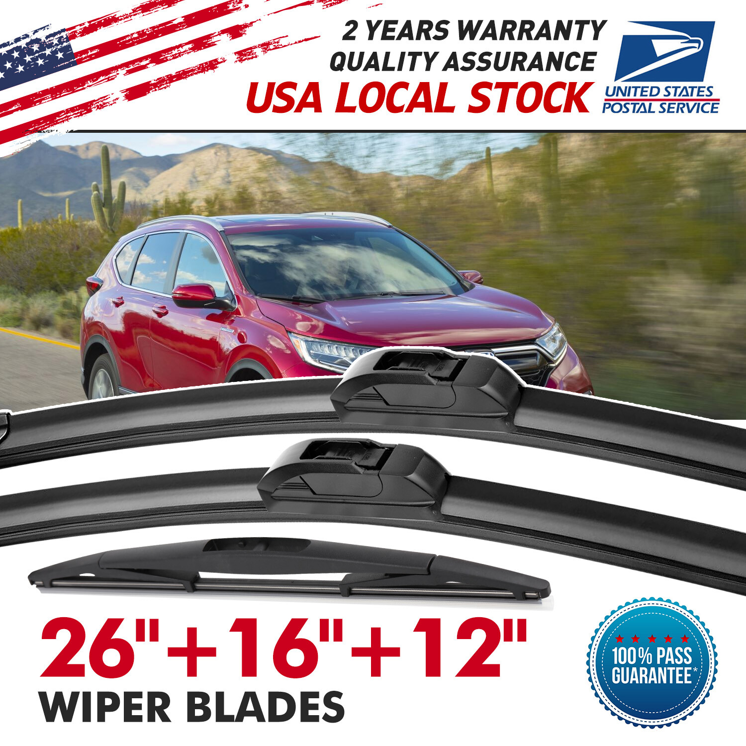 Premium 26/16/12 Inch OEM Fit Windshield Wiper Blades for Honda CR-V 2017-2023