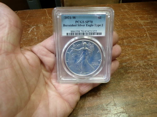 2021 W BURNISHED SILVER EAGLE TYPE 2 PCGS SP70