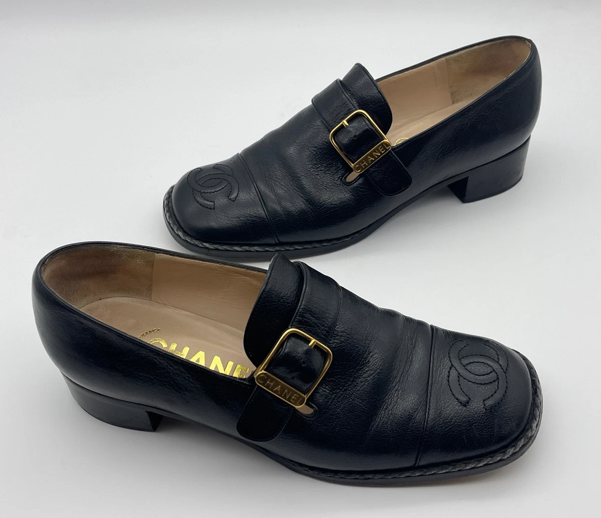 Chanel Black Leather Loafer Flat Shoes