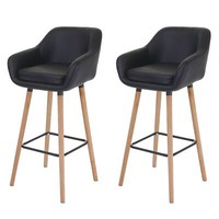 2Er-Set Barhocker Malmö T381, Barstuhl Tresenhocker Kunstleder, Schwarz