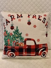 Christmas Red Truck Throw Pillow Farm Fresh Country 18x18" Couch Decor READY