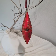 VTG  Large 7" Red Hand Blown Glass Christmas Ornament Front Gate