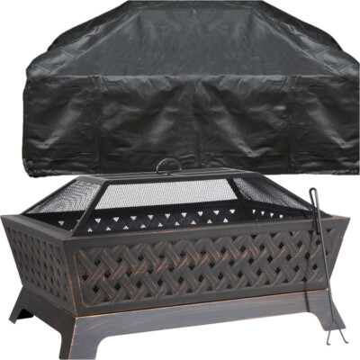 Rechteckig schwarz Feuerstelle Holzbrenner & Abdeck Set - Outdoor Gartenheizung Netz