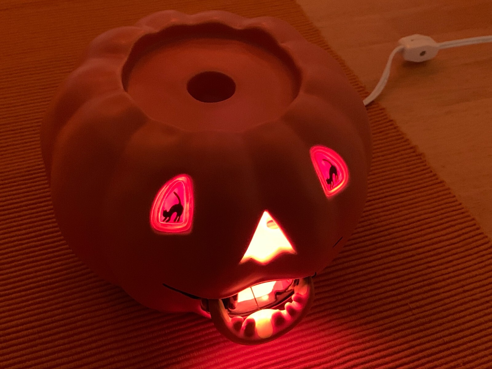 Department 56 Halloween Jack-O-Lantern Light Up Moving Mouth Black Cat Eyes Box