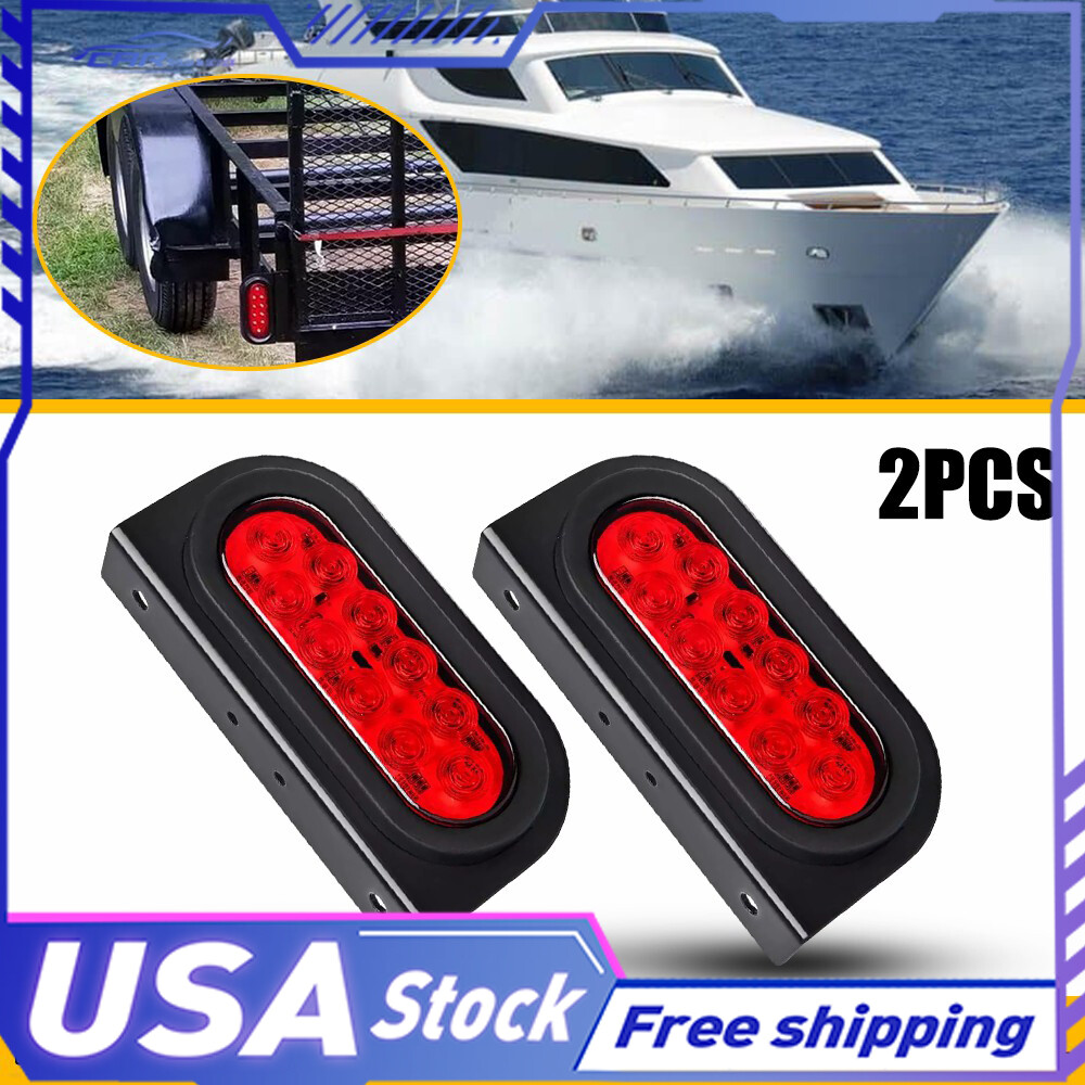 Oval 6Inch Tail Brake Lights Stop w/ Mounting Bracket Red Trailer Truck Light 2X