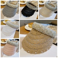 Donna Pizzo Visiera Cappello da Sole Protezione Perline Perle Fairy Spiaggia