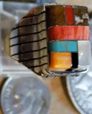 Mens  Ring Sterling Kingman Turquoise multi stone Navajo Trevor Jack Size 9 3/4