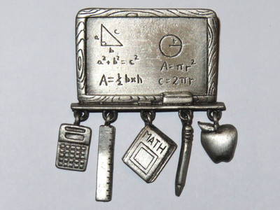 Vintage Chalk Board Math Charm Brooch Silver Tone by JJ Calculator ...