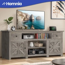 TV Stand Console for 32 to 80 Inch TVs with Power Outlets Open Shelves Drawers