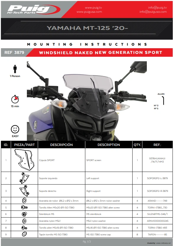 Parabrisas Pantalla Deportiva Puig Naked Negro Opaco Yamaha MT-125 2020-2024 Foto 4 de 4