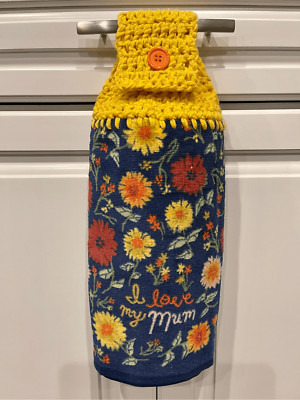 Crochet Top Kitchen Towel- Flowers-I love my mum