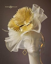 Aimee Fuller Kentucky Derby Fascinator Hat Off-White Cream Gold Palm Leaf Hat