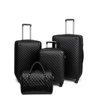 feilario Plaid PU Leather Softshell Luggage Set - 4-Piece Expandable Suitcase...