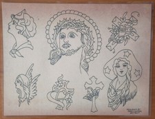 Percy Waters Traditional Vintage Tattoo Flash Production Sheet Pirate Jesus