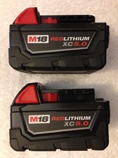 2 New Milwaukee 48-11-1850 M18 18V 18 Volt XC 5.0Ah Red Lithium Ion Batteries