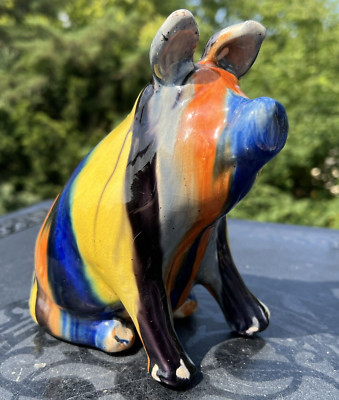 Vtg Oaxaca Piggy Bank - Splash Ware Dripware Majolica Brightly Glazed Pig Mexico