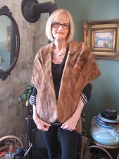  2A VINTAGE Mink FUR STOLE wraps pastel brown so soft 54" in long