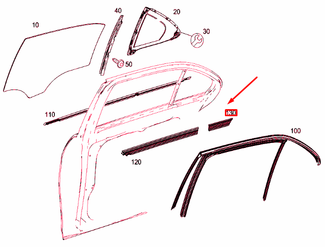 MB E W212 Fenster hinten rechts innen Abdichtschiene hinten A2127351665