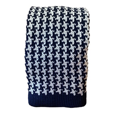 ALCOTT & CO. Blue Houndstooth Polyester Knit Tie Made In Italy 58''- 2''.1/4 EX CD