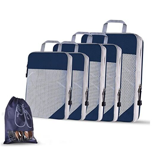 Compression Packing Cubes for Travel, 6 Piece Expandable Luggage Navy Blue-image