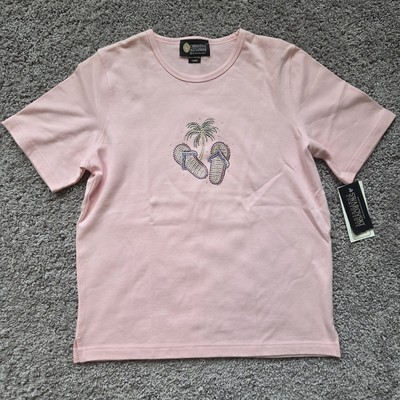Christine Alexander  cotton scoop shirt size large  pink Swarovski flipflops