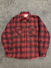 Vtg Sears Fieldmaster Jacket Men XL Quilted Red Plaid Perma Press Shacket 70s