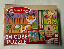 Melissa  Doug 2 in 1 Cube Wood Block Puzzle Animals 6 Scenes Preschool Toy Gift